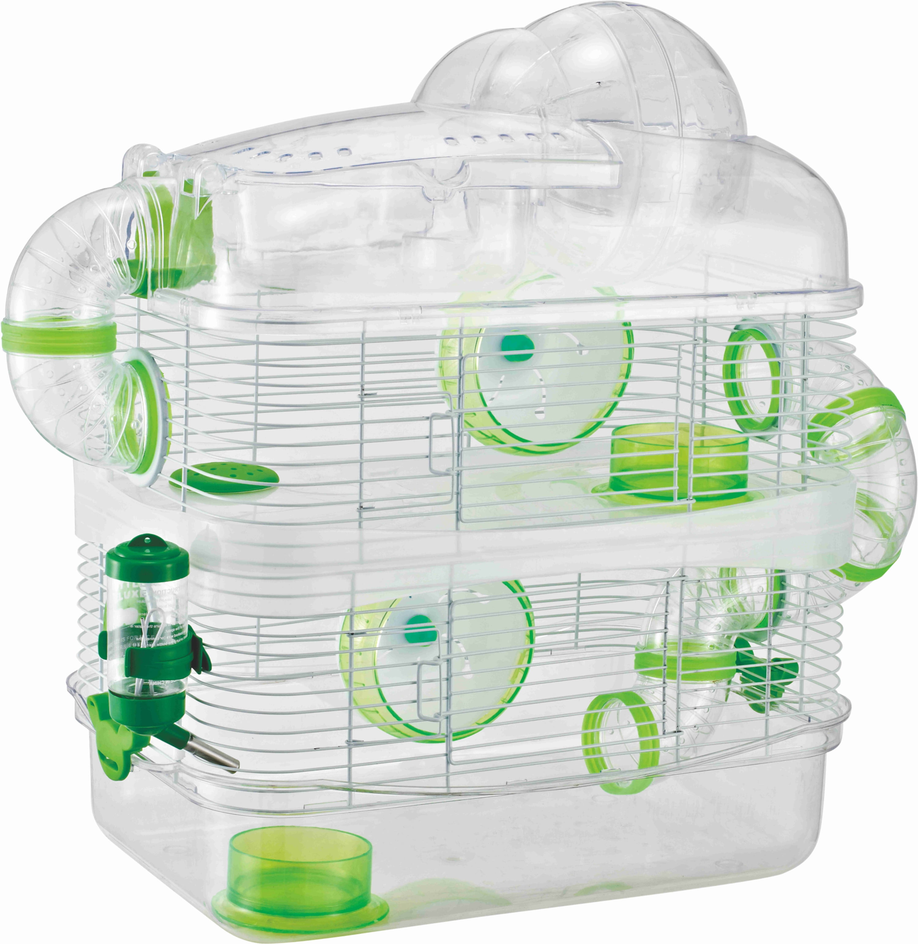 Green 3-Level Acrylic Clear Expansible and Customizable Hamster Mice Mouse House Habitat Cage Home with Large Top Level Exercise Running Ball