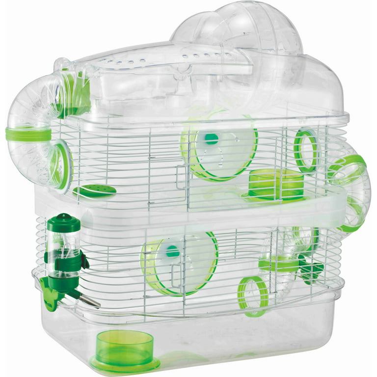 Green 3-Level Acrylic Clear Expansible and Customizable Hamster Mice Mouse  House Habitat Cage Home with Large Top Level Exercise Running Ball 