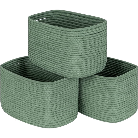 Green 3 Pack Shelf Cube Storage Organizer Bins,Decorative Closet Storage Basket for Organizing,Skin-friendly Rope Basket for Shelves,Rectangular Woven Basket for Living Room