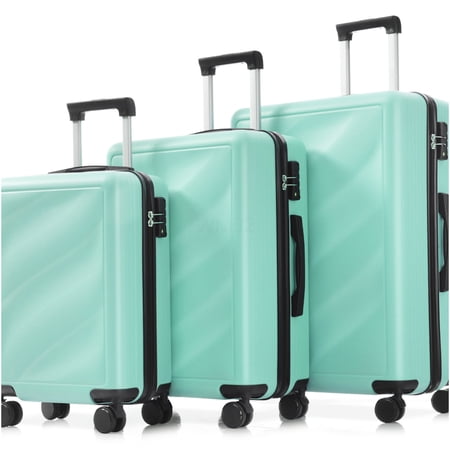 Green 3-Piece ABS Spinner Luggage Set with TSA Lock, Lightweight Suitcases for Travel