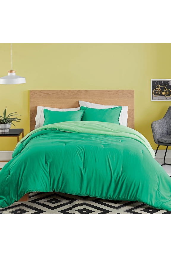 Green 3-Piece Reversible Comforter Set, Recycled Microfiber Bedding, Full/Queen, by Utica
