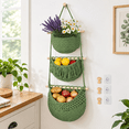Green 3 Tier Handwoven Cotton Rope Wall Mounted Hanging Produce Storage ...