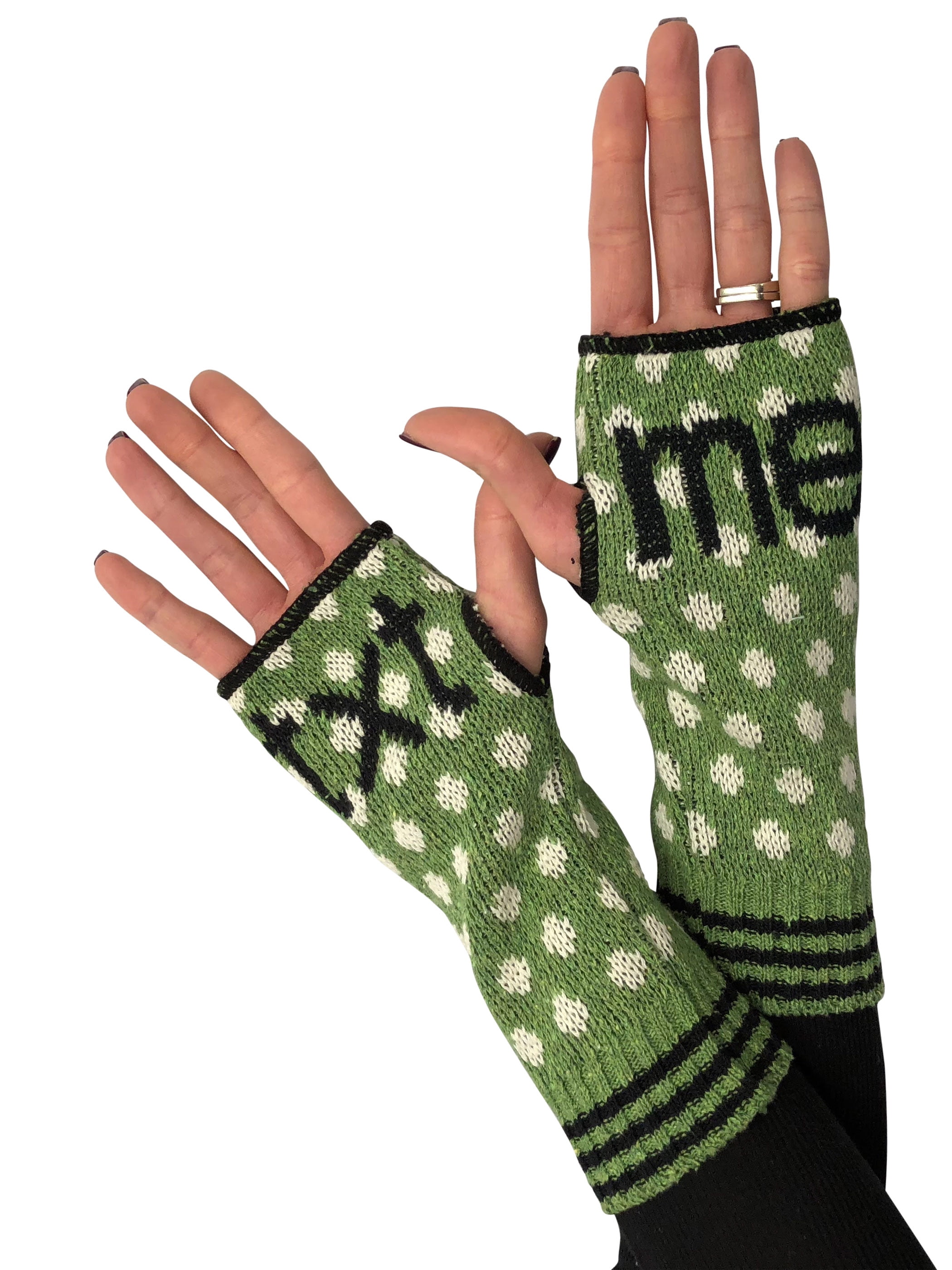 Green 3 Women s Novelty Text Me Handwarmers Recycled Knit Fingerless Gloves OSFA Txt Me
