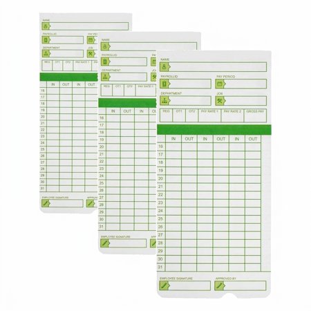Green 300 Count Time Cards (Pack of 3) for Employee Attendance and Pay Period Tracking