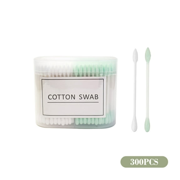 Green 300Pc Double Ended Swabs, Cotton Tip Applicators, Paper Stick Swabs With Soft Texture, Lint Free, Gentle Use For Makeup, Ears, Household Cleaning, 4.1X3.3In, 0.26Lb