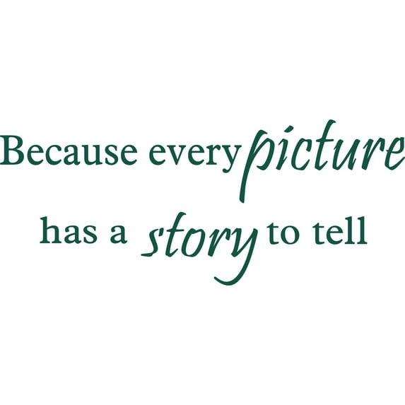 Green 34" x 14" Decaltor Because Every Picture Has a Story to Tell Removable Quotes Sayings Words Art Decor Lettering Vinyl Wall Art Inspirational Uplifting