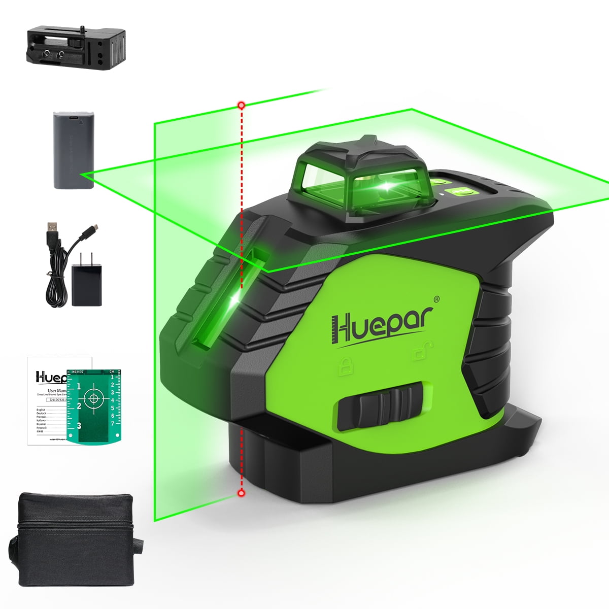 Huepar 901CG - 360 Green Beam Cross Line Self-Leveling Laser Level with  Magnetic Pivoting Base