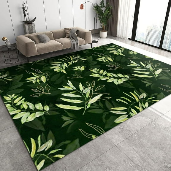 Green 3D Leaf Area Rugs, Plant Non-Slip Carpet, Distressed Carpet Non-Shedding with Backing Easy Cleaning Apply to Teen Room Decor Dining Room,2ft x 3ft