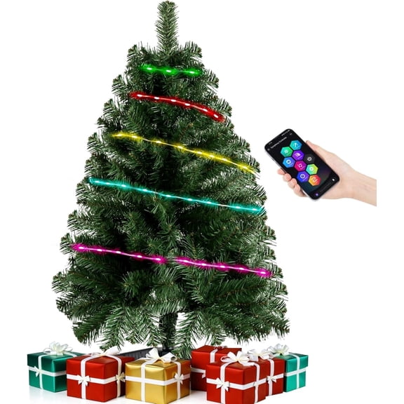 Green 3ft Christmas Tree with Lights, Small 36inch Artificial Tree Mini Table Top Decorations, Xmas Desk Tree with 80 Colored Lights, 200 Branch, Holiday Decor for Home,Indoor Office Tabletop