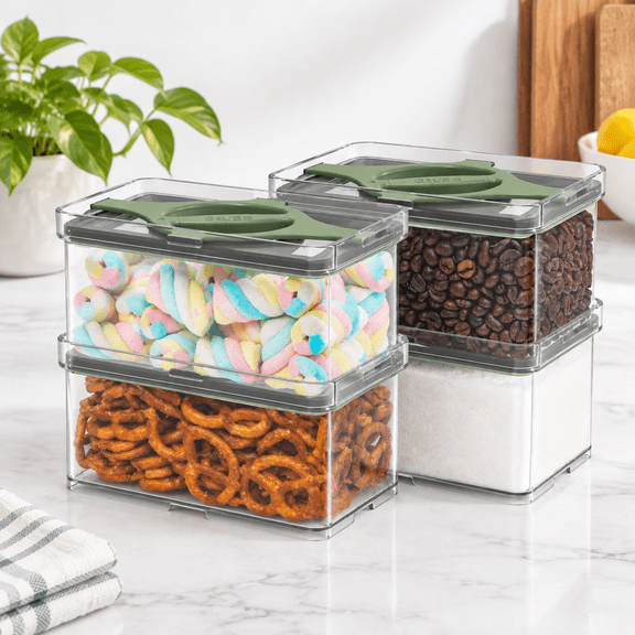 Green 4-pack Small Food Storage Canisters 0.8 Qt Stackable Containers with Twist-lock Lids