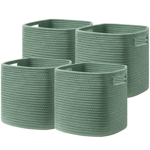 Green 4Pack-11 X 10.5 X 10.5 Inch Woven Rope Storage Baskets