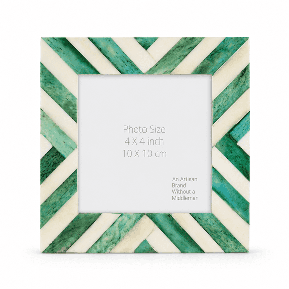 Green 4x4 Chevron Inlay Handmade Picture Frame for Tabletop or Wall Display