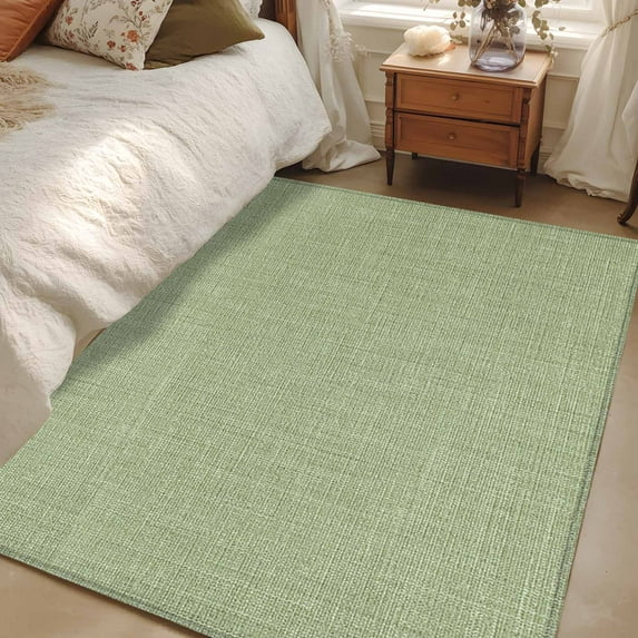 Green 4x6 Area Rugs, Farmhouse Burlap Solid Green Color Modern Linen Texture Non-Skid Rubber Backing Large Rectangle Rugs - Living Room Bedroom Home Office, Indoor Floor Mat Carpets Washable Rug