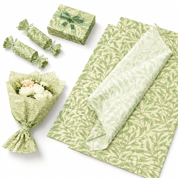 Green 5 Green Leaf Gift Wrap Tissue Paper 20x14 Inches 50 Count