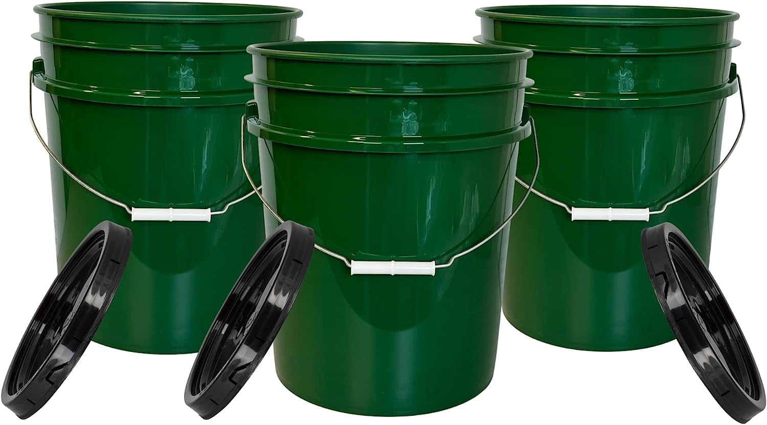 Green 5 gal Food Grade Plastic Bucket Pail Container with Lid (Pack of 3) Made in USA