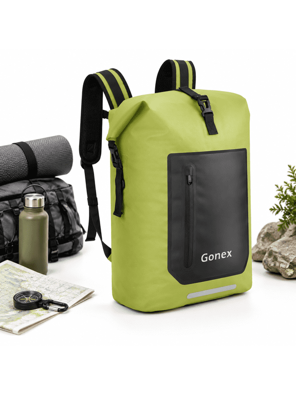Green 55L Waterproof Ultralight TPU Roll Top Dry Bag Backpack for Kayaking Camping