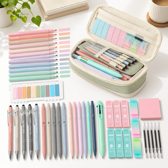 Green 56-Piece Aesthetic Stationery Set with Large Capacity Pencil Case