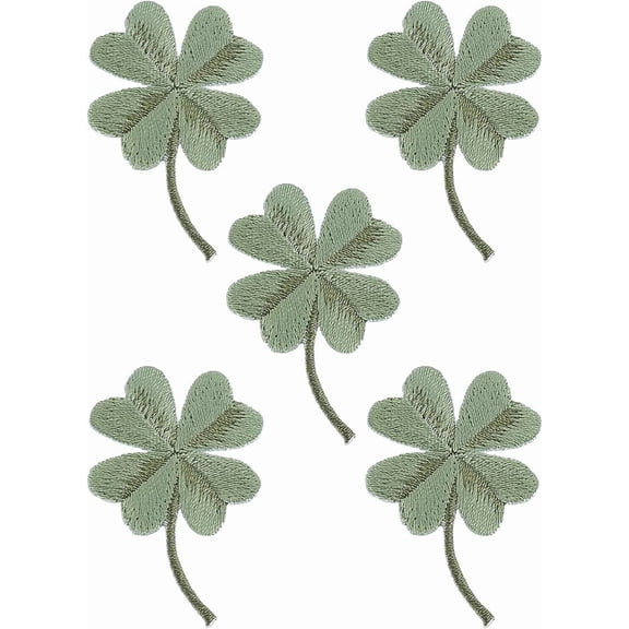 Green 5Pcs Four Leaf Clover Iron On Patch 50x31mm Green Clover Computerized Embroidery Cloth Sew on Patches Four Leaf Clover Emblem Sew On Patches Costume Accessories for Clothing Arts Crafts