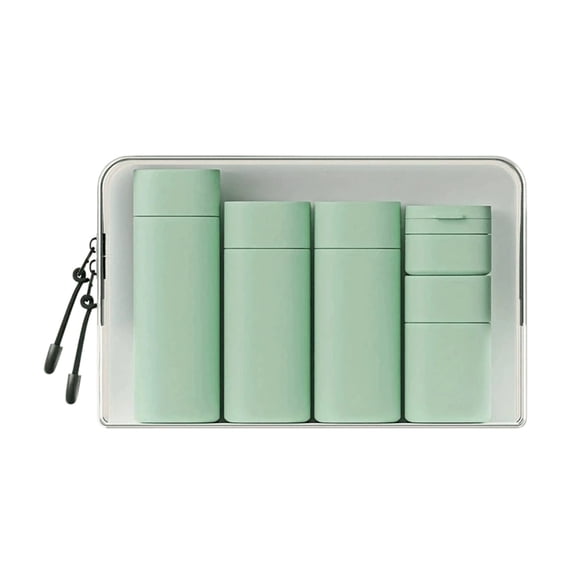 Green 5Pcs Leak Proof Travel Toiletry Bottles Set, Refillable Travel Containers with Storage Bag, Label & Spatula for Shampoo, Lotion, Cosmetics