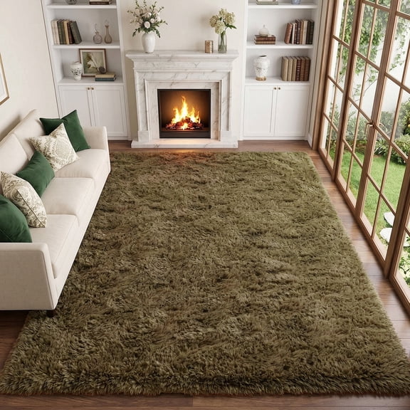 Pentantan 5ft x 8ft Shag Area Rugs, Fluffy Rug for Living Room Bedroom, Soft Plush Pile Indoor Carpet, Dark Green