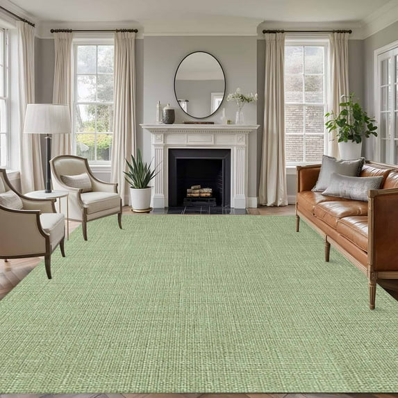 Green 5x7 Area Rugs, Farmhouse Burlap Solid Green Color Modern Linen Texture Non-Skid Rubber Backing Large Rectangle Rugs - Living Room Bedroom Home Office, Indoor Floor Mat Carpets Washable Rug