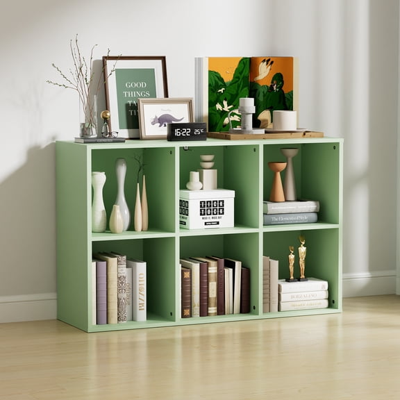 KZElegy 6 Cube Shelf Anti-Tip Design Storage Open Bookshelf,Wood Cube Organizer Toy & Display Shelves for Living Room Bedroom,Green(1PS)