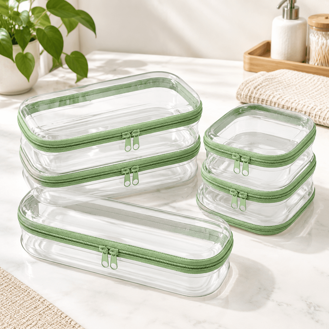 Green 6 Pack (2L+2M+2S) Multi-Size Hard Shell Packing Organizers ...