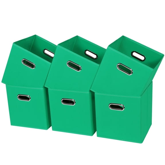 Green 6 Pack Fabric Cube Storage Bins Foldable Organizer Boxes