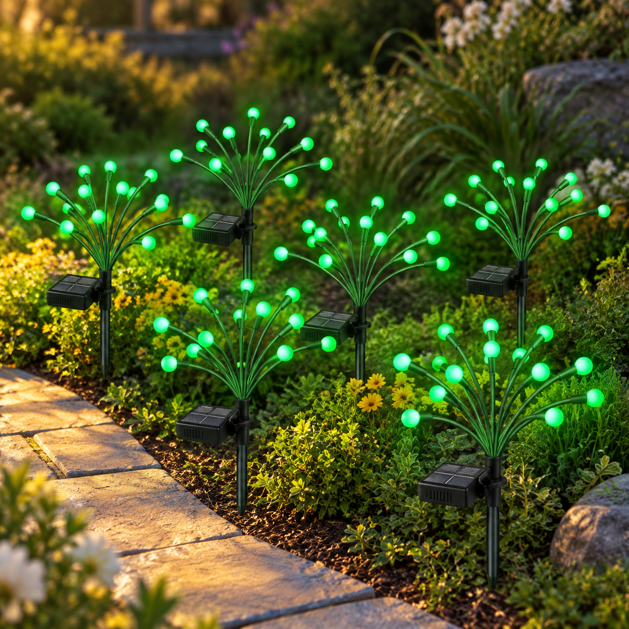 Fire Fly Packing Green 6 Pack Solar Firefly Swaying Landscape Lights for Yard Patio ...