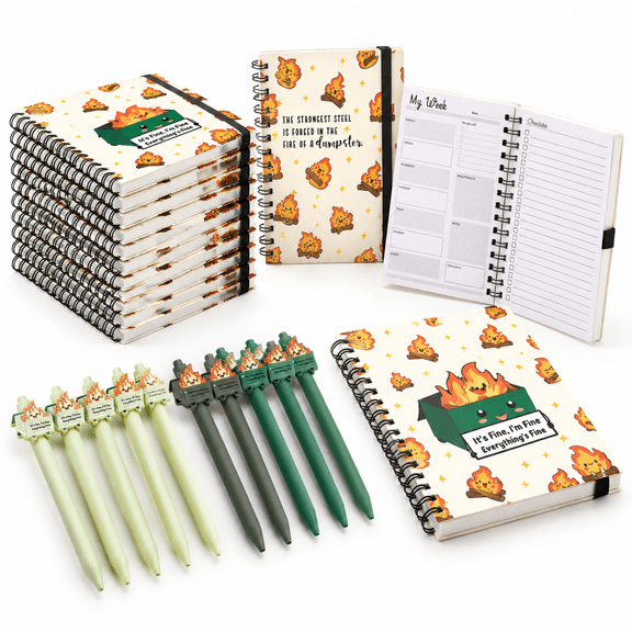 Green 60 Count Dumpster Fire Pen and Notepad Set for Office and Daily Use