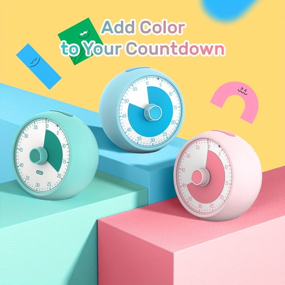 Green 60-Min Visual Countdown Timer, Silent Desktop Pomodoro Time Manager for Kitchen Classroom Office