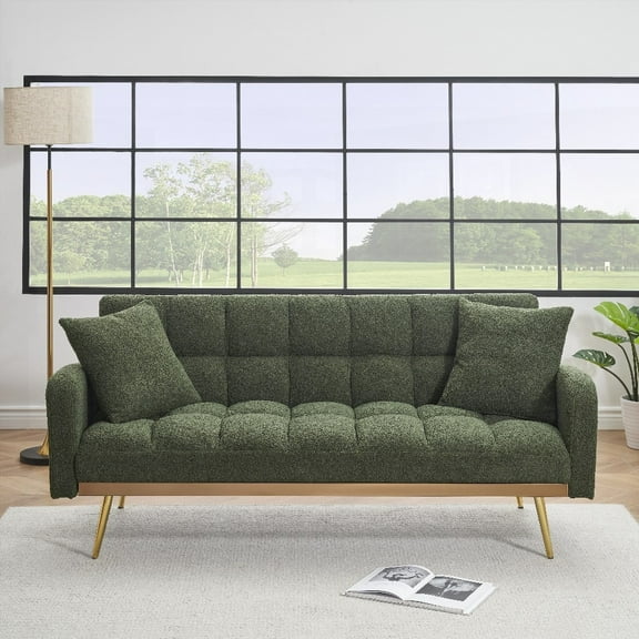 Green 69 Inch Sofa Bed for Living Room & Bedroom: Adjustable Teddy & 3-Person Seating