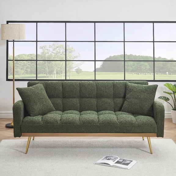 Green 69 Inch Sofa Bed for Small Spaces: Adjustable Teddy, 3-People Seating & Sofa Bed
