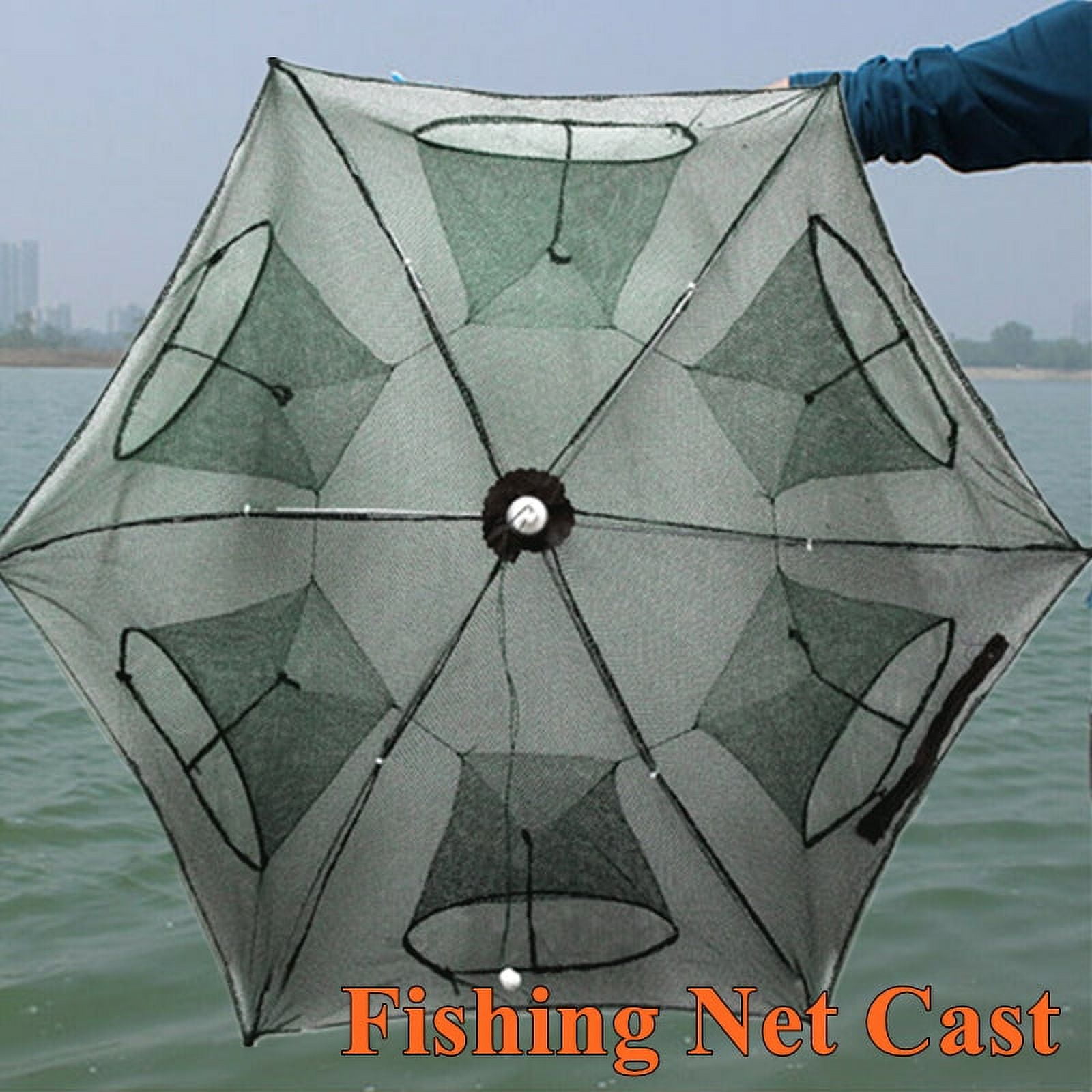Green 6Holes Magic Fishing Bait Trap Cast Nets Cage Shrimp Crawdad Minnow  Basket 