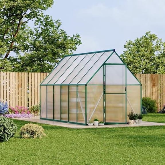 Green 6x11FT Aluminum Frame Polycarbonate Outdoor Greenhouse, Ventilated Large Garden Plant House