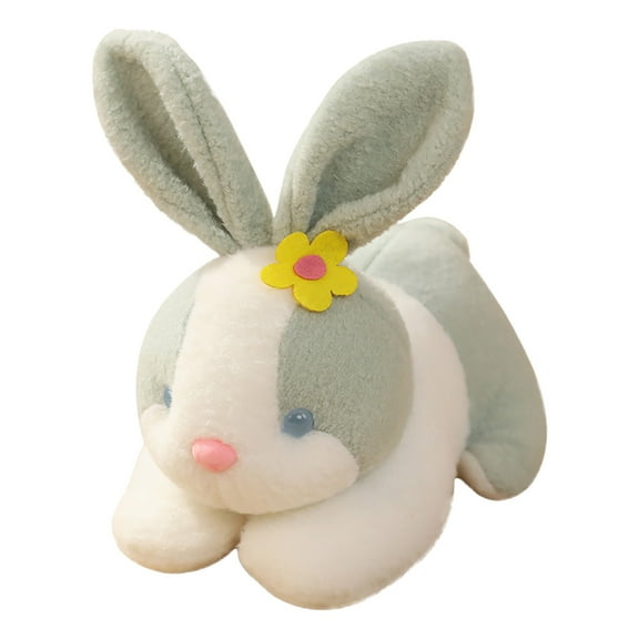 Green 7.9 Inch Soft Plush Easter Bunny Doll With Flower Cute Stuffed Animal Toy For Kids Cuddling Spring Decor