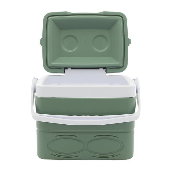 Green 8.5L/2.25Gal Camping Cooler, Insulated Portable Coole with Handle & Cup Slots, Leak-Proof Hard Cooler for BBQ, Camping, Pincnic