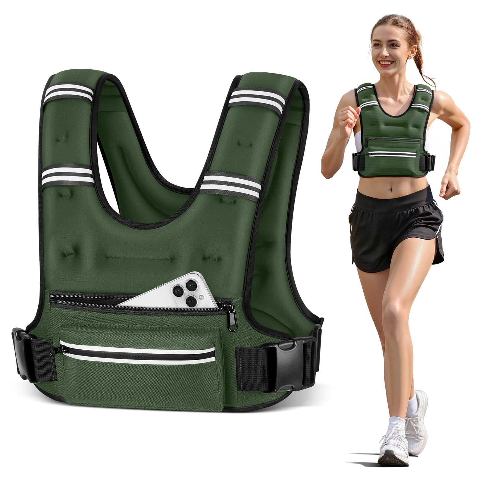 Green 8 lb Weighted Vest for Workout Running Walking