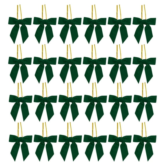 Green 8Cm Velvet Christmas Bow Ornaments 24-Pack, Small Soft Bow Tie Hanging Decorations For Holiday Tree Gift