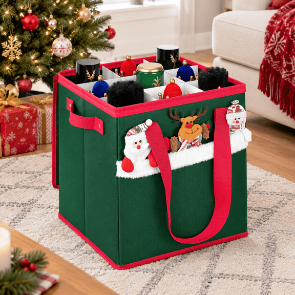 Green 9 - 16“ Nutcrackers Christmas Ornament Storage Box with Adjustable Dividers