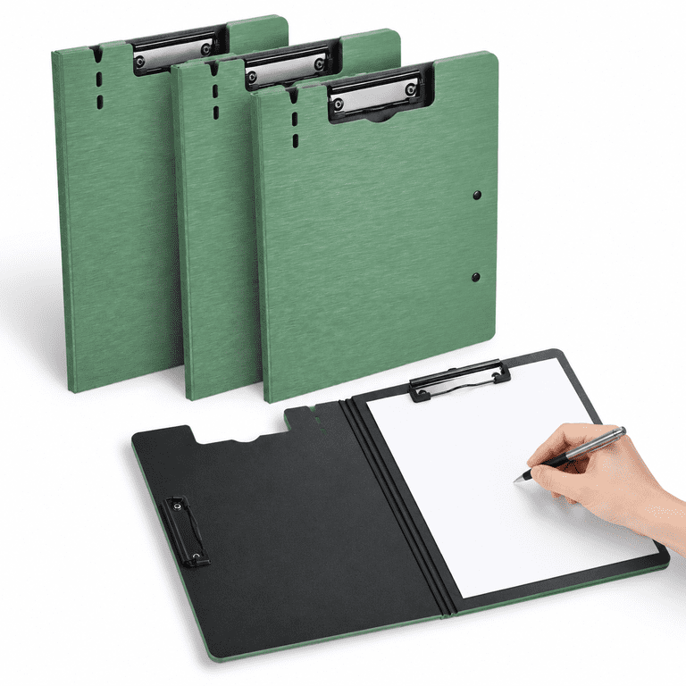 Green A4 3-Pack Embossed Plastic Clipboard Folder with Dual Metal Clips ...
