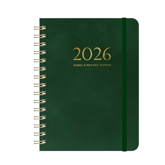 Green A5 Planner 2026 with Leather Cover, 18-Month Schedule Notebook from July 2025 to December 2026, 140 Page Coil Bound Journal for Planning and Note Taking
