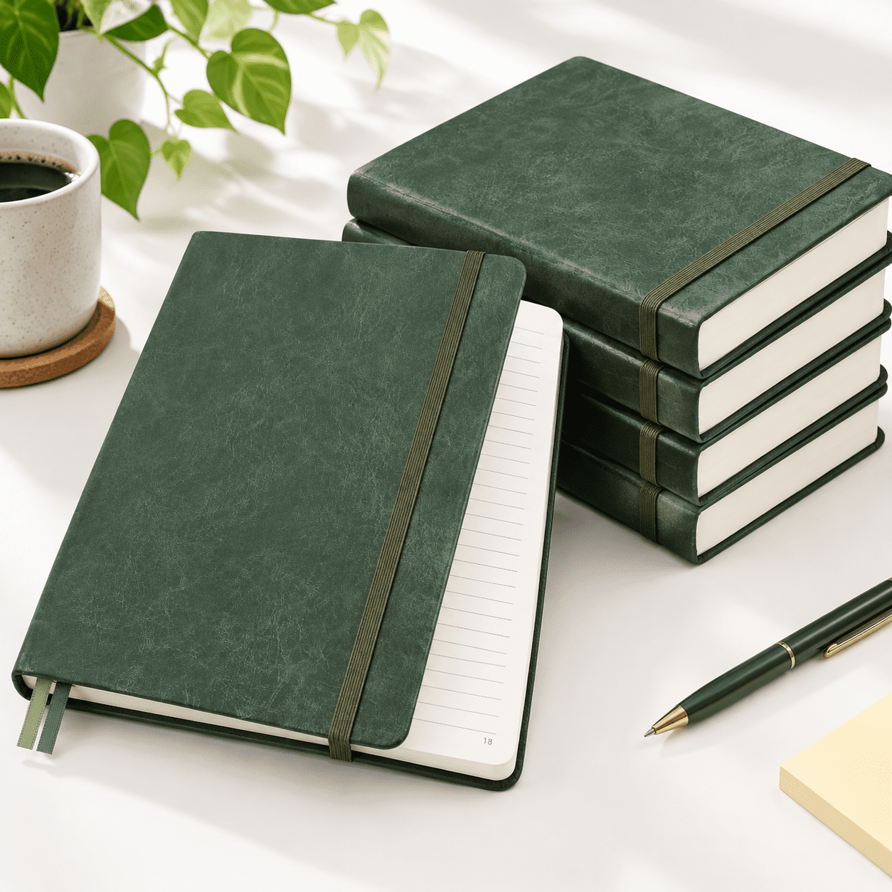 Green A5-Ruled 5-Pack Thick Hardcover Writing Notebook Bulk Set ...