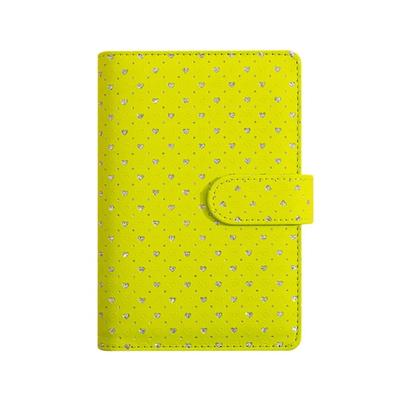 Green A6 Binder Cover, 6-Ring PU Leather Notebook Case with Rhinestone Heart Pattern, Budget Binding Clip Cover with Card Slots & Pen Loop,Gift for Stationery Lovers