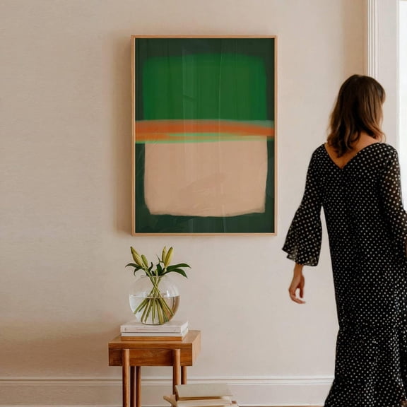 Green Abstract Art Print Green Orange Contemporary Emerald Green Wall Art Bright Colorful Living Room Prints Artwork Home Decor #873, Stretched Canvas Size 16x24