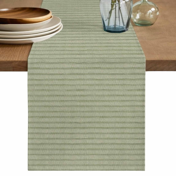 Green Abstract Art Table Runner, Modern Luxury Washable Cotton Linen Table Runners 72 Inches Long, Dresser Scarf Runner for Dining/Coffee/Kitchen/TV Stands/Cabinets 13''x72''