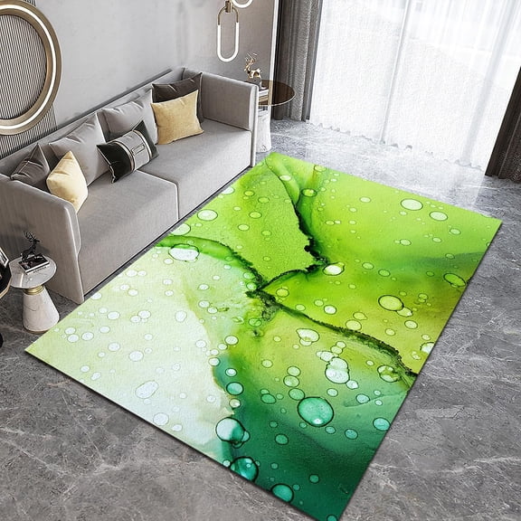 Green Abstract Creative Bedroom Area Rug, Simple Modern Art Stain Resistant Rugs with Anti-Slip Backing, Durable Easy Clean Carpet for Living Room Office Front Door Porch 2x3ft