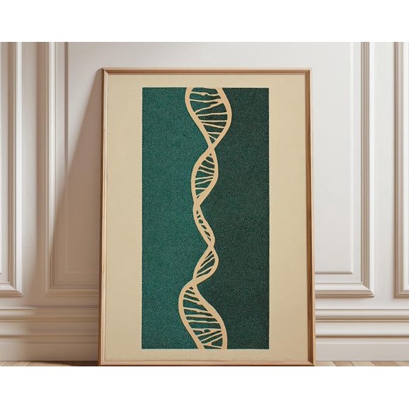 Green Abstract DNA Minimal Science Modern Vertical Graphic Wall Art Print, Unframed Paper Poster 24x36in