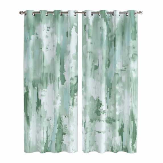 Green Abstract Kitchen Curtains 84 Inch Length, Modern Oil Painted Art Contemporary Grommet Top Bedroom Living Room Curtains, Light Filtering Cafe Curtain Drapes 2 Panels Set 84''x84''