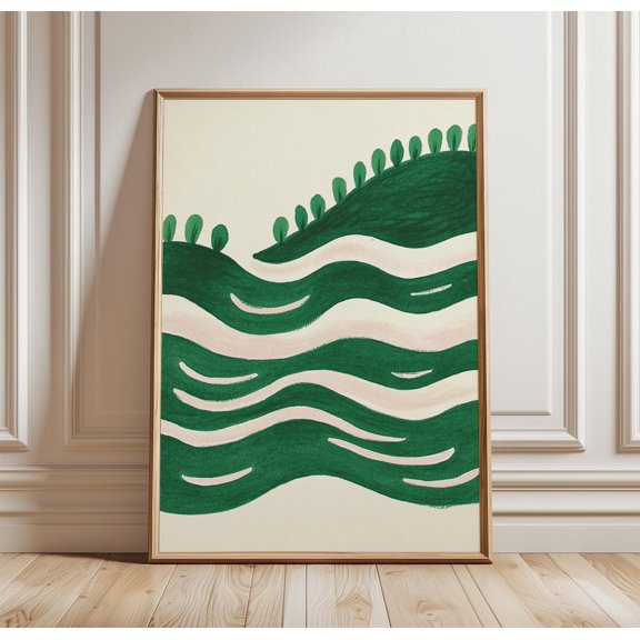 Green Abstract Landscape Poster Minimalist Wave Wall Art Scandinavian Print 1